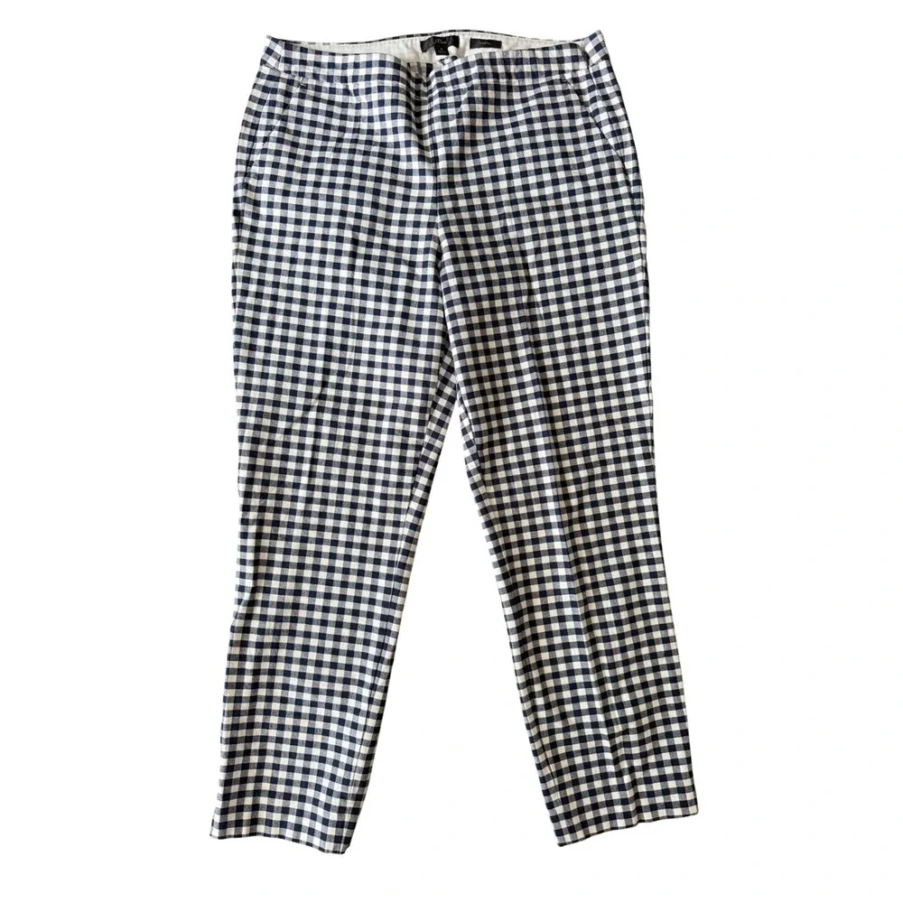 J. Crew Women's 8 Blue Gingham Martie Straight Leg Side Zip Pants | SKU 1137